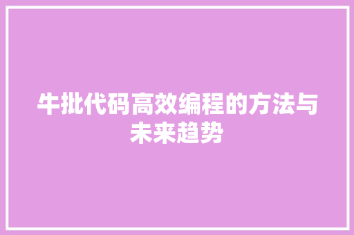 牛批代码高效编程的方法与未来趋势