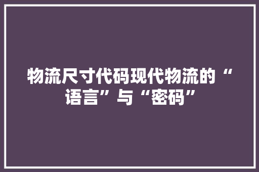 物流尺寸代码现代物流的“语言”与“密码”