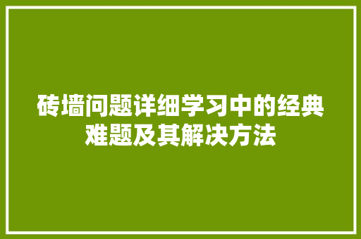 砖墙问题详细学习中的经典难题及其解决方法