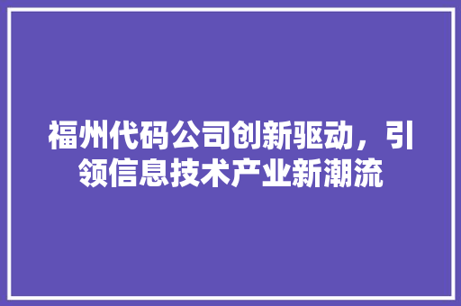 福州代码公司创新驱动，引领信息技术产业新潮流