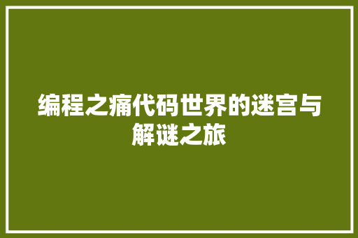 编程之痛代码世界的迷宫与解谜之旅