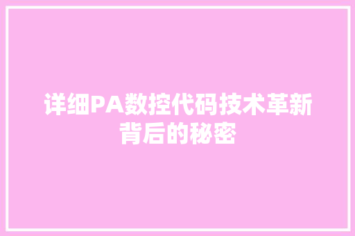 详细PA数控代码技术革新背后的秘密