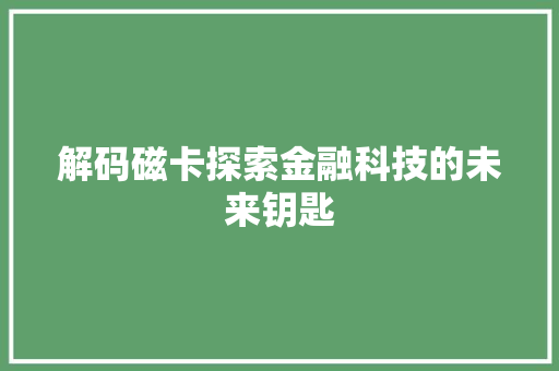 解码磁卡探索金融科技的未来钥匙