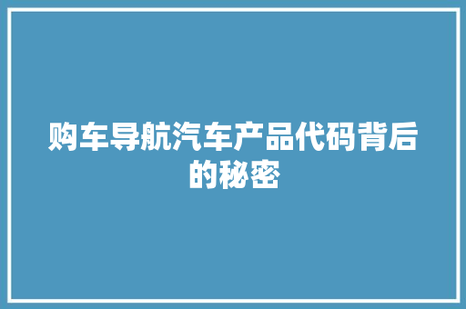 购车导航汽车产品代码背后的秘密