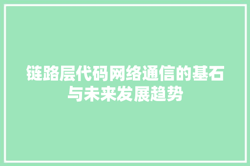 链路层代码网络通信的基石与未来发展趋势