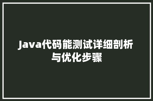 Java代码能测试详细剖析与优化步骤