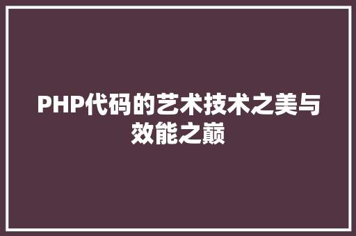 PHP代码的艺术技术之美与效能之巅