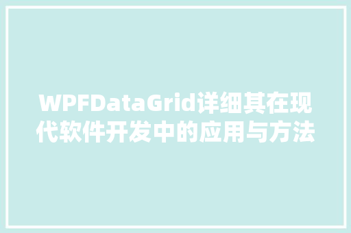 WPFDataGrid详细其在现代软件开发中的应用与方法