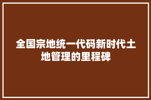 全国宗地统一代码新时代土地管理的里程碑
