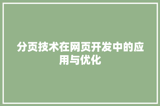 分页技术在网页开发中的应用与优化