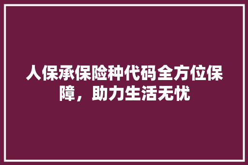 人保承保险种代码全方位保障，助力生活无忧