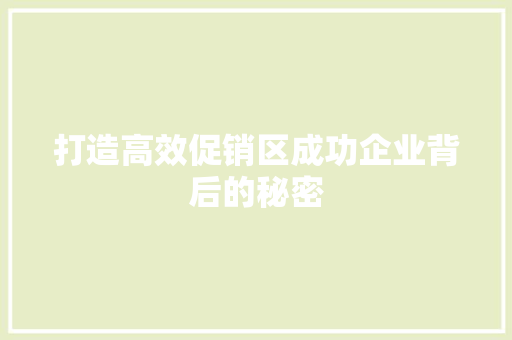 打造高效促销区成功企业背后的秘密