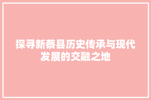 探寻新蔡县历史传承与现代发展的交融之地
