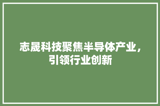 志晟科技聚焦半导体产业，引领行业创新