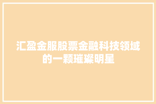 汇盈金服股票金融科技领域的一颗璀璨明星