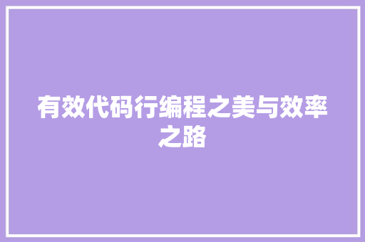 有效代码行编程之美与效率之路