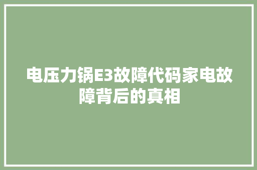 电压力锅E3故障代码家电故障背后的真相  第1张