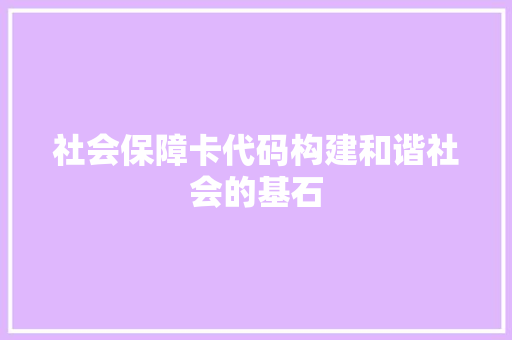 社会保障卡代码构建和谐社会的基石