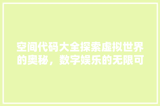空间代码大全探索虚拟世界的奥秘，数字娱乐的无限可能  第1张