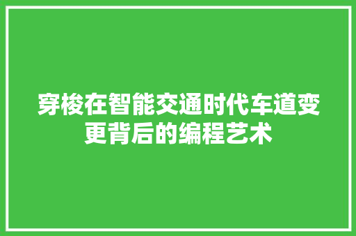 穿梭在智能交通时代车道变更背后的编程艺术  第1张