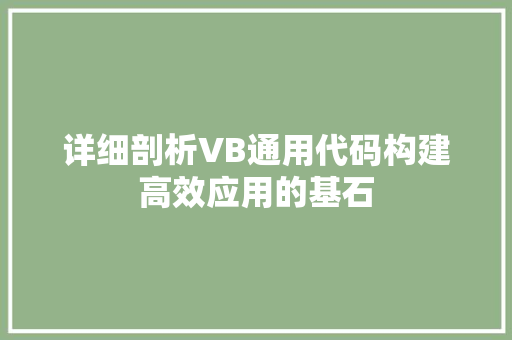 详细剖析VB通用代码构建高效应用的基石