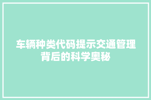 车辆种类代码提示交通管理背后的科学奥秘