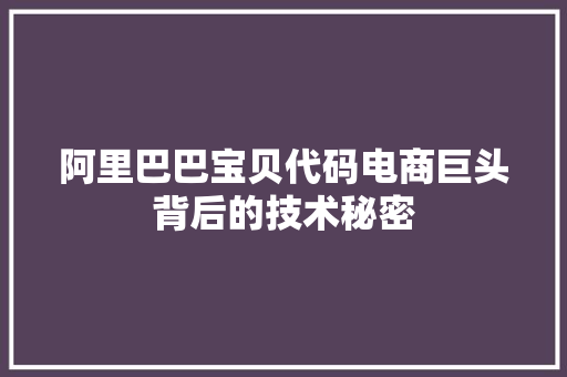 阿里巴巴宝贝代码电商巨头背后的技术秘密