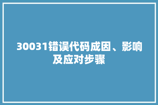 30031错误代码成因、影响及应对步骤