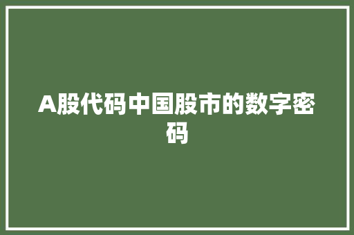 A股代码中国股市的数字密码
