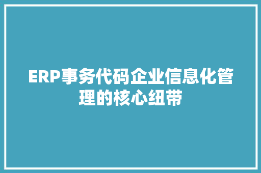 ERP事务代码企业信息化管理的核心纽带  第1张