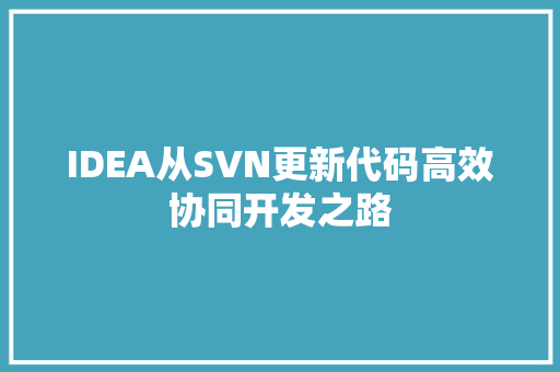 IDEA从SVN更新代码高效协同开发之路  第1张