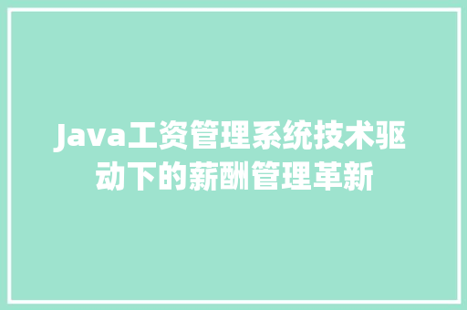Java工资管理系统技术驱动下的薪酬管理革新