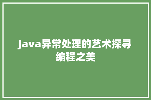 Java异常处理的艺术探寻编程之美