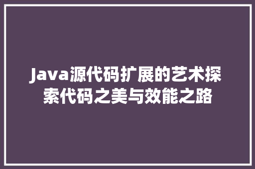 Java源代码扩展的艺术探索代码之美与效能之路