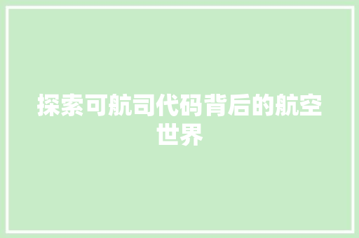 探索可航司代码背后的航空世界