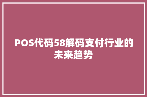 POS代码58解码支付行业的未来趋势