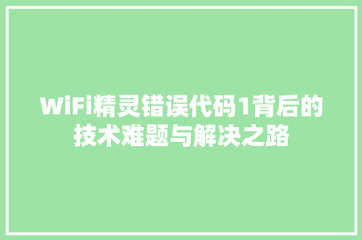WiFi精灵错误代码1背后的技术难题与解决之路