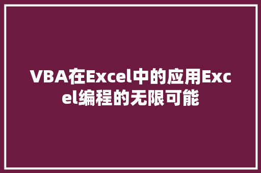 VBA在Excel中的应用Excel编程的无限可能