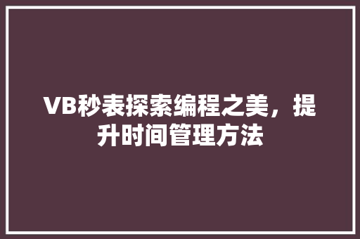 VB秒表探索编程之美，提升时间管理方法