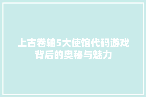 上古卷轴5大使馆代码游戏背后的奥秘与魅力  第1张