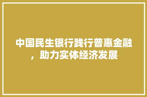中国民生银行践行普惠金融，助力实体经济发展