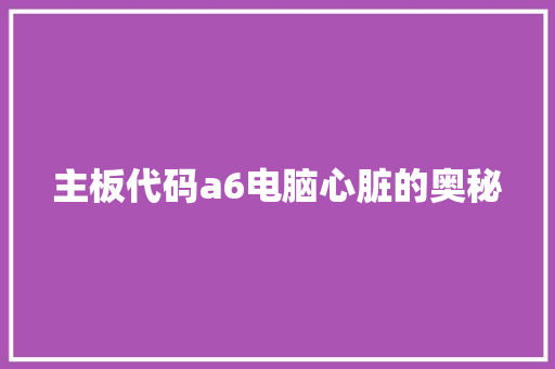 主板代码a6电脑心脏的奥秘