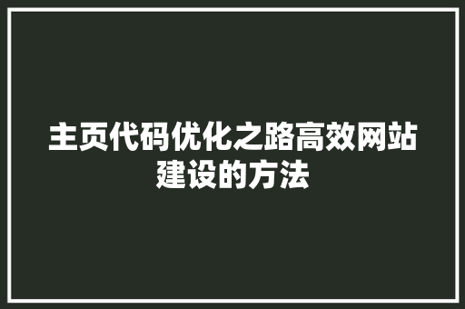主页代码优化之路高效网站建设的方法