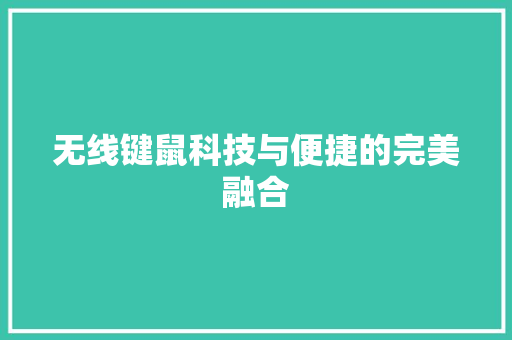 无线键鼠科技与便捷的完美融合