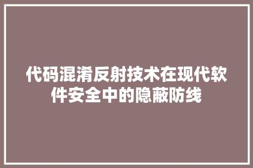 代码混淆反射技术在现代软件安全中的隐蔽防线