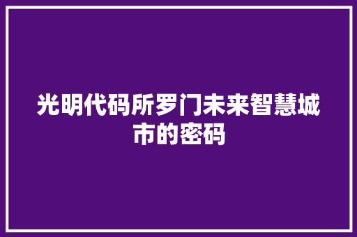 光明代码所罗门未来智慧城市的密码
