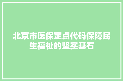 北京市医保定点代码保障民生福祉的坚实基石  第1张