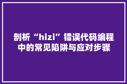 剖析“hizi”错误代码编程中的常见陷阱与应对步骤