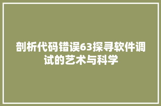 剖析代码错误63探寻软件调试的艺术与科学