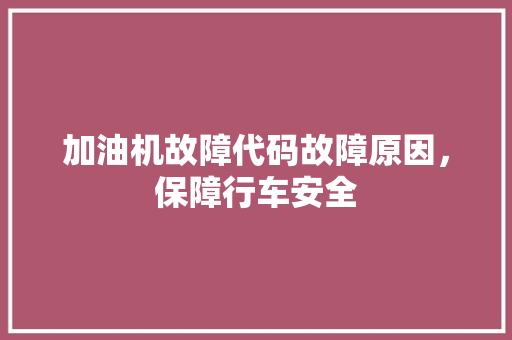 加油机故障代码故障原因，保障行车安全